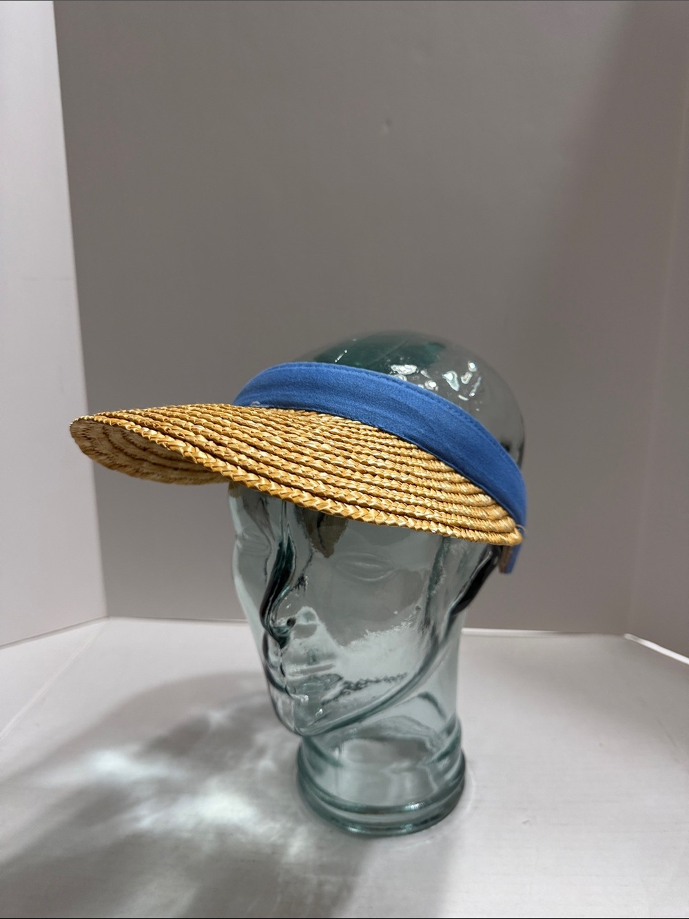 Straw Visor with Blue Band - Women Accessories
